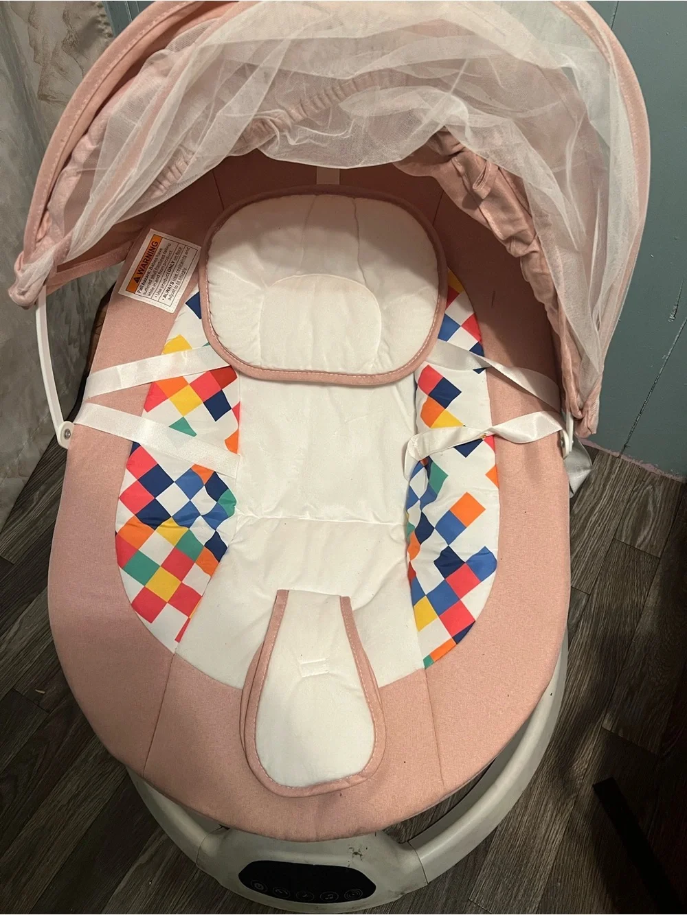 Pink Baby Bouncer Seat with Colorful Pattern